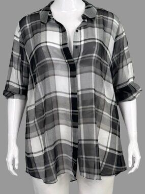 Lane Bryant Lightweight Black and White Plaid Blouse - Size 22/24 (2X/3X)